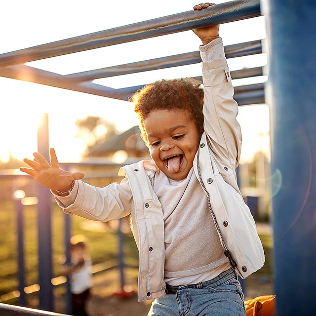 A child on the monkey bars